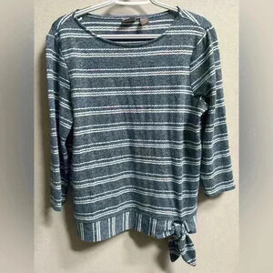 Chico’s 3/4 Sleeve Lightweight Blue Striped Sweater Waist Tie | Women’s 1/M/8